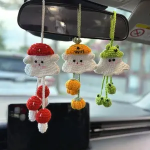 [BEST CHOICE]Crochet Boo Ghost Halloween Car Hanger Stuff Ornament Accessories, Handmade Halloween Decoration, Keychain Bag Charm Fall Gifts For Boyfriend Girlfriend, Him Her