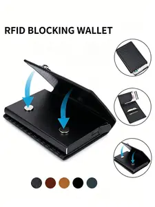 Men's Magnetic Business Wallet, Credit Card Holder, Automatic Pop Up, Aluminum Metal, Zipper Pocket, Coin Wallet, Gift for Him