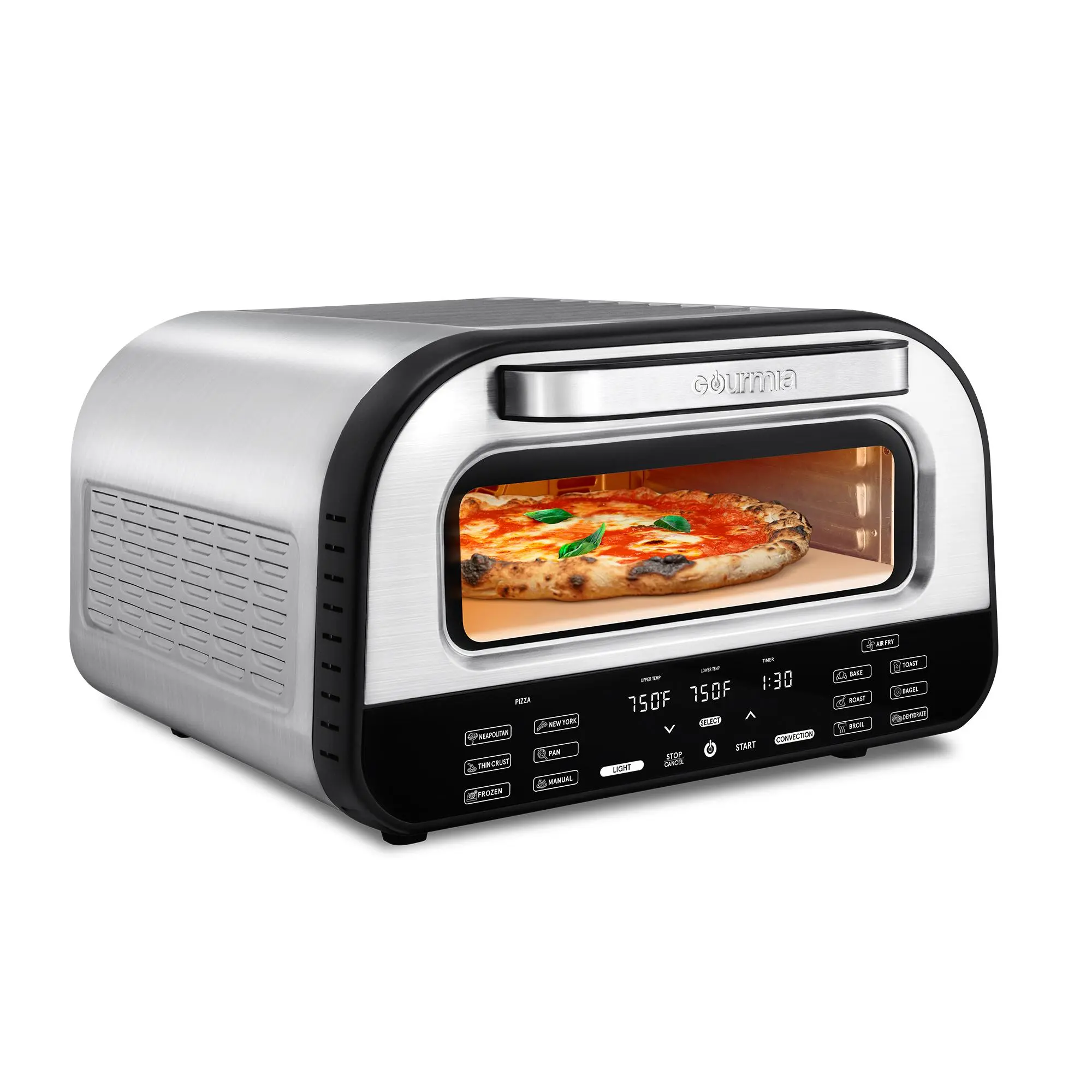 Gourmia Multi-function Pizza Oven for Indoor Use with 7 Cooking Functions & 6 Pizza Presets, Independent Upper And Lower Heat
