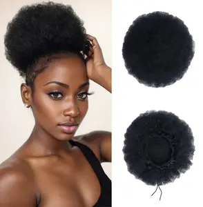 Afro Puff Drawstring Ponytail Extension for Black Women, Premium Black 1B#  Short Synthetic Afro Puff Ponytail for Natural Hair,Clip On Kinky Drawstring Curly Ponytail Bun