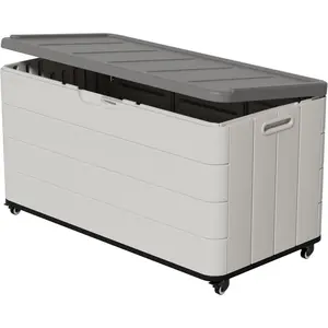 100GAL PRO Wheeled European Deck Box - Resin Mobile Outdoor Storage Box with Wheels - for Patio, Garage & Poolside, Easy assembly Organize - Lockable & Waterproof