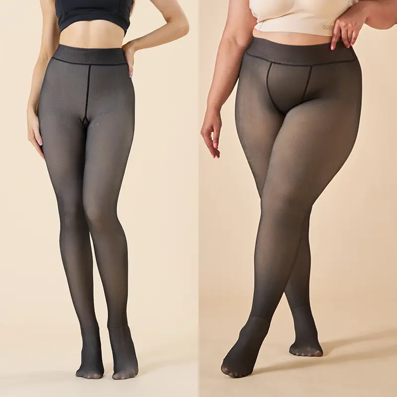 Wear fake meat through autumn and winter skin through large size leggings velvet female flight attendant gray bare legs thickened pantyhose