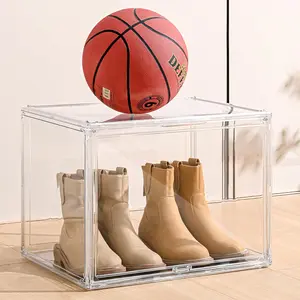 1/3/5PCS-XXX-Large Clear Display Case 15.75" x 11.81" x 9.84" Extra Large Display Organizer Box with Magnetic Door, Stackable Acrylic Storage Bin for Boots, Shoes, Collectibles, Bags, Figures