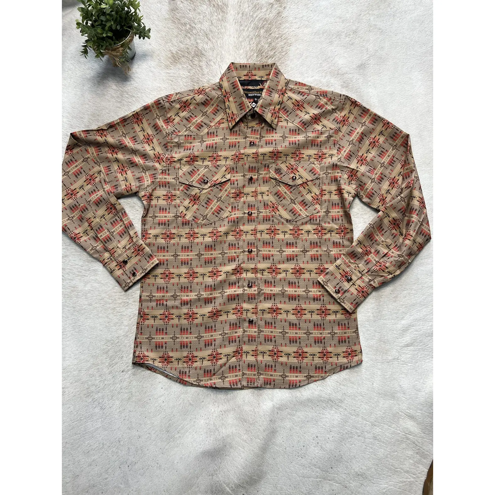 Men West  Aztec Light Brown Long Sleeve Shirt 91