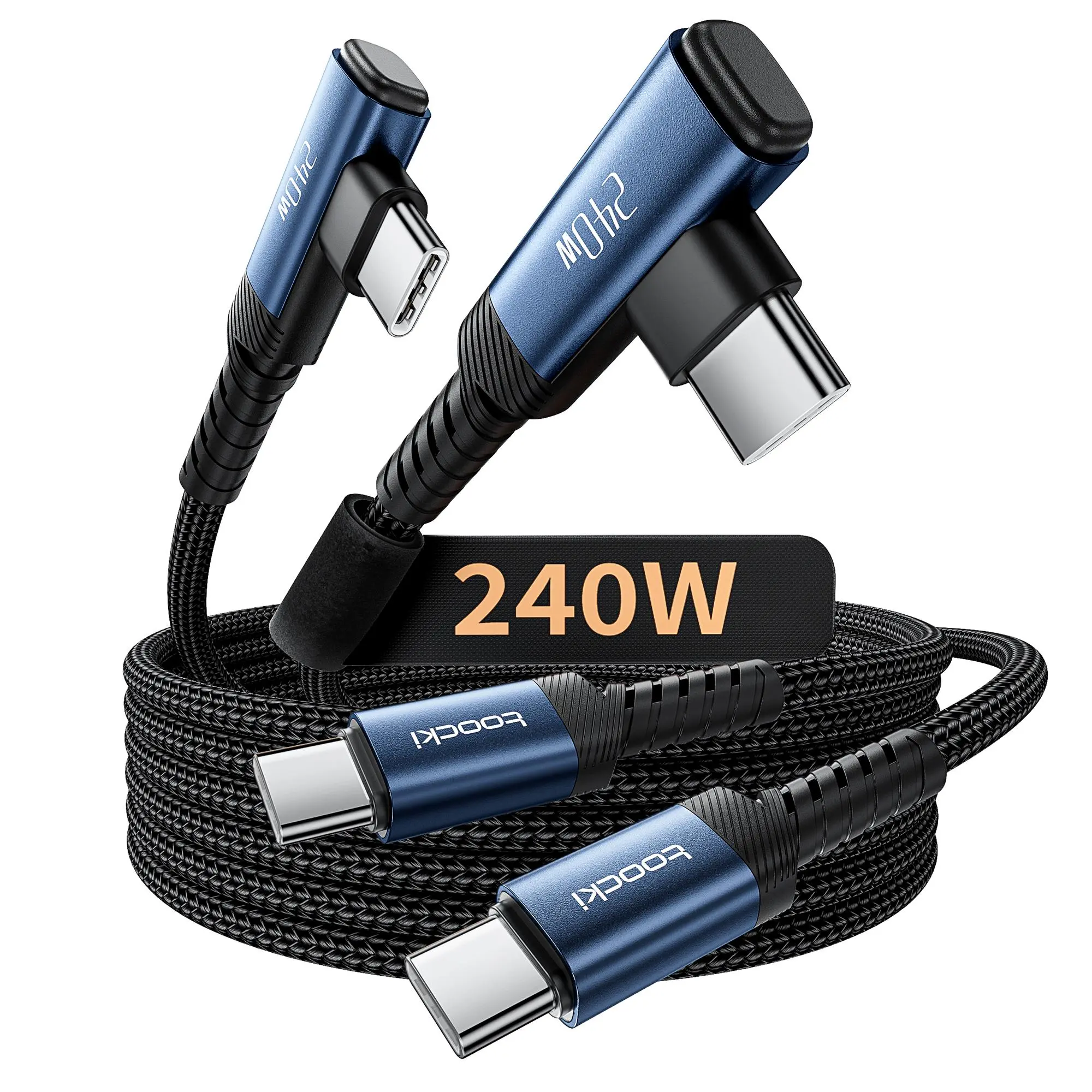 Toocki 240W USB C to USB C Cable Right Angle[2Pack, 10ft] C to C Cable Fast Charging,USBC to USBC Charger Cord Type C Fits iPhone 16 15 Pro Max Plus,MacBook,iPad Pro,Samsung Galaxy S25,Pixel,All Devices