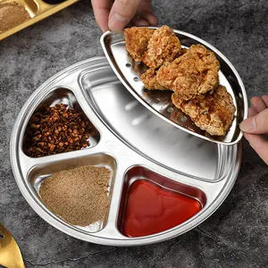 1pc Stainless Steel Round Divided Plates Tray/4 Compartment Divided Dinner Plate/Bariatric Weight Loss Dinner Plates/Portion Control Plates/For Outddor Camper