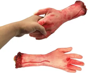 Halloween Human Arm Plastic Soft Hands Bloody Dead Body Parts Haunted Halloween Decorations, 2-Pieces (Left and Right)