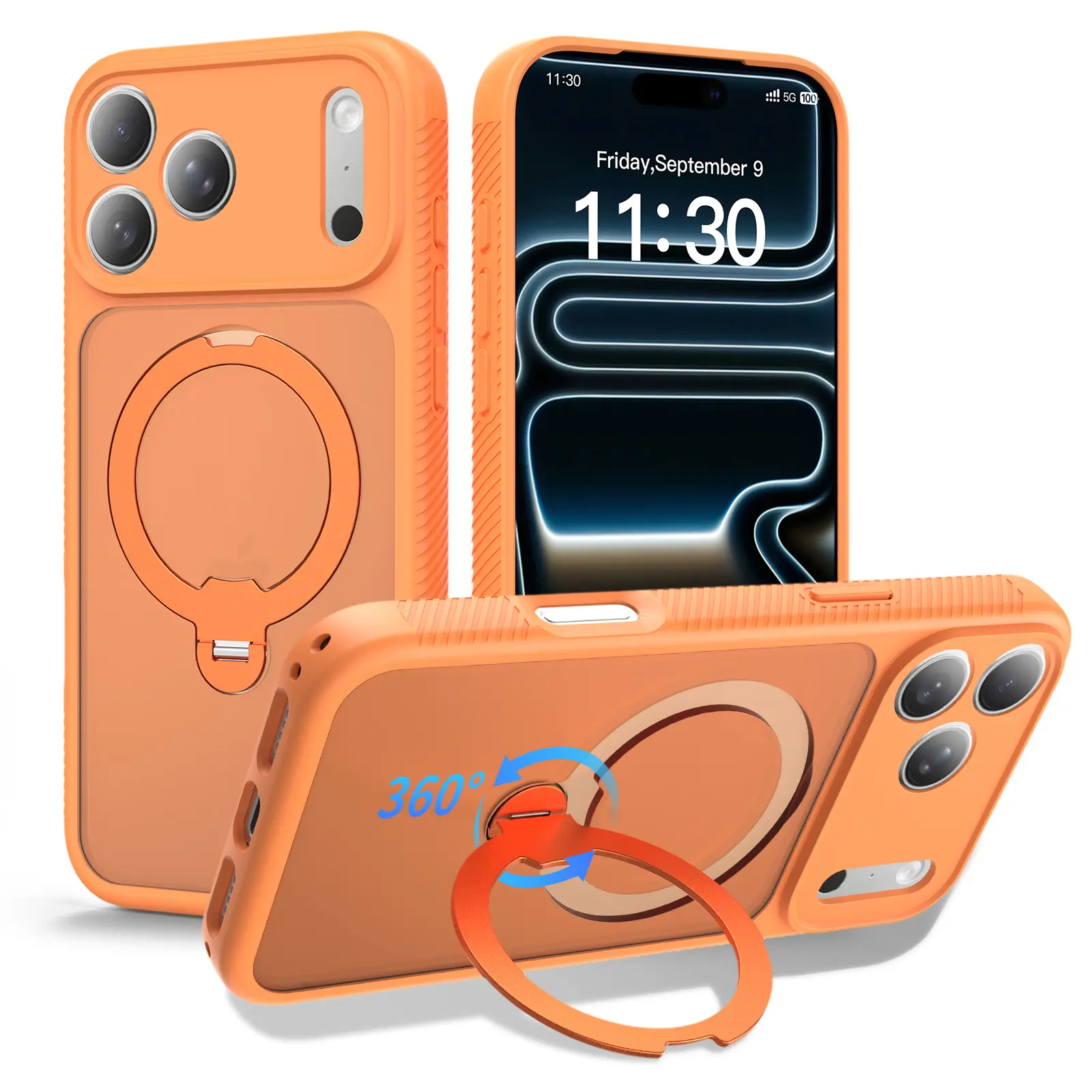 Magnetic 360° Rotating Adjustable Stand Protector Case for 2025 iPhone 17 Series Smartphones, MagSafe-Compatible, Military-Grade Shockproof, Full Camera Cover, Slim Non-Slip Flash-Friendly Cellphone Handheld Device Accessories (Orange, Blue, Black, Green)