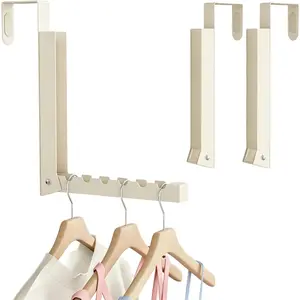 Over The Door Hanger, Folding Over Door Drying Rack Coat Rack for Indoor Laundry Room Compact Small Space Foldable Portable Door Hanger Organizer Collapsible (2, Beige)