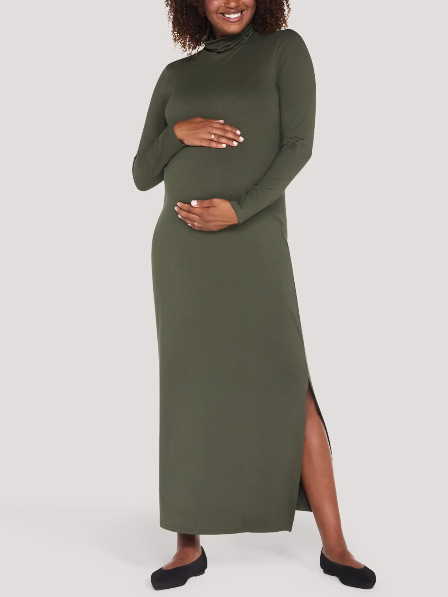 Motherhood Maternity Women's Turtleneck Long Sleeve Knit Maxi Maternity Dress - Pregnancy & Postpartum Dress
