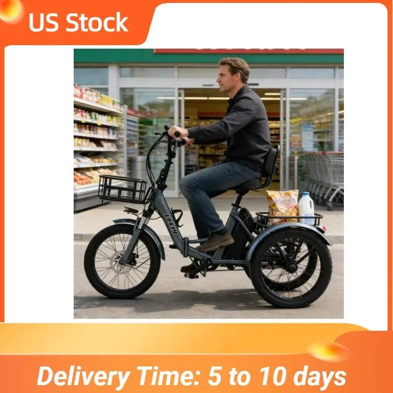 20 Inch Folding Electric Bicycle For Adults Electric Tricycle Cargo Bike 3 Wheels Adult For The Elderly With Rear Basket
