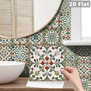 24 Sheets Vintage Peel and Stick Tile Stickers, Decorative Wall Sticker, DIY Self-Adhesive Waterproof and Oil-Proof for Kitchen and Bathroom, Three Sizes Available 10x10cm 15x15cm 20x20cm