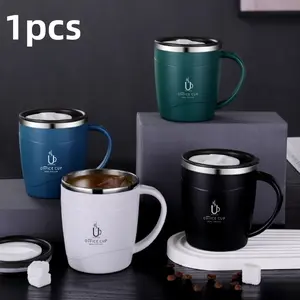 1pc 500ML 304 Stainless Steel Double Layer Coffee Mug, Plastic Handle & Case, Ideal for Milk & More, Non-Bone China Cup