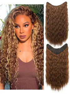 Women's U-Shaped Corn Curl Synthetic Wave Clip-In Hair Extensions, Invisible Fluffy Waves, All-Season Wear, Suitable for Women, Wavy Synthetic Hairpiece