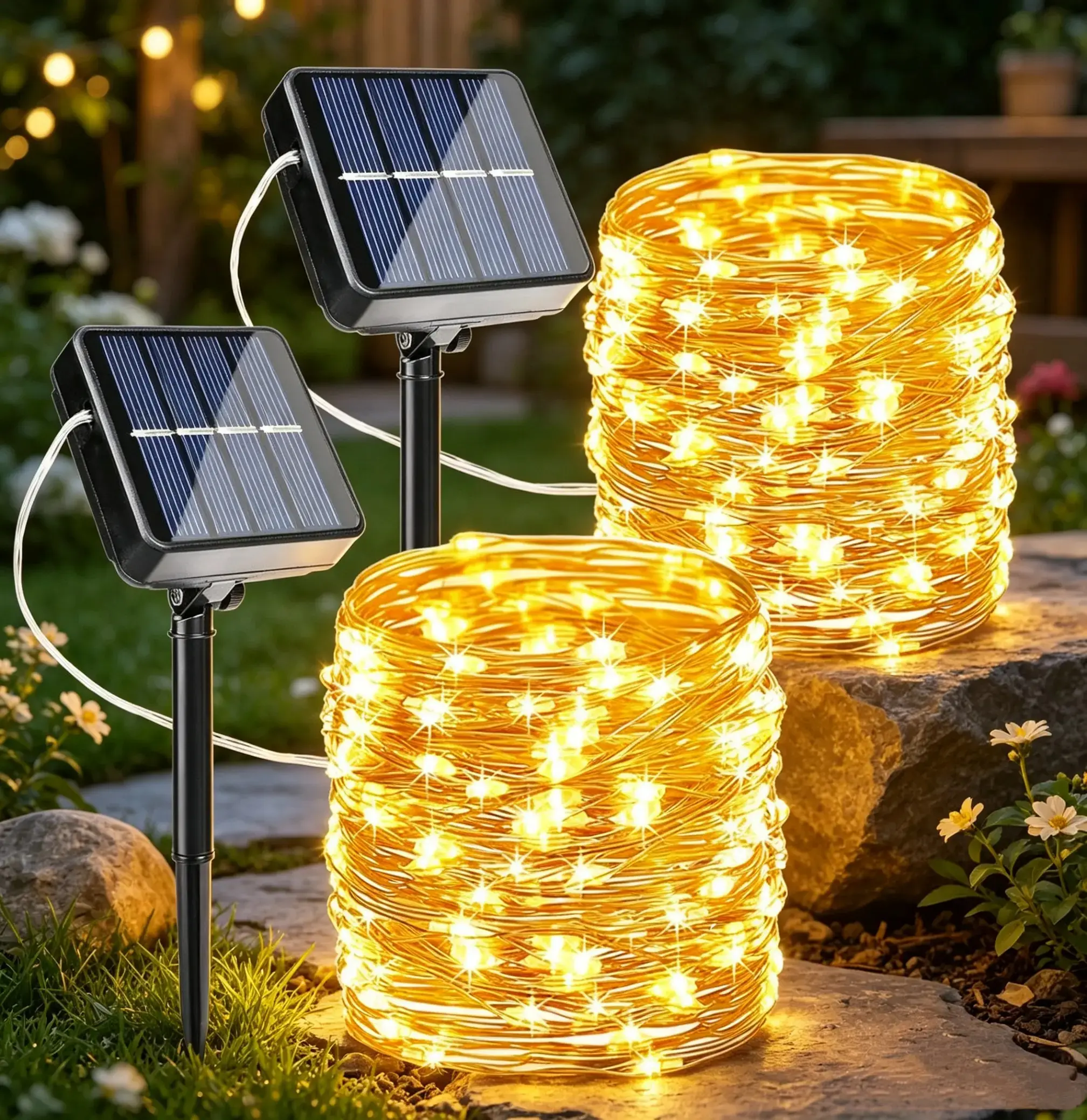 Fl 2-Pack Solar Outdoor String Lights, 80FT 240 LED Waterproof Fairy Lights with 8 Modes for Garden, Party, Patio Decor, Solar Outdoor Lights