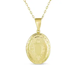 Vintage Oval Locket Necklace Etched Leaf Scroll Gold Plated