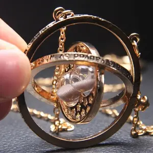 Time Turner Hourglass Necklace for Women Men Rotating Sand Pendant Jewelry Hourglass Necklace Inspired by Wizard Movie Alloy Chain Gift for Fans Unisex Costume Jewelry Vintage Rotating Pendant for Halloween Birthday Christmas Fast Shipping from USA