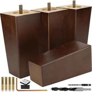 Premium Walnut Square Furniture Legs with Full Install Kit - Pick Your Preferred Size and Color