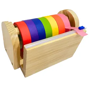 Wooden Masking Tape Dispenser with Safety Sliding Cutter – Multi-Roll Washi Tape Organizer for Kid Crafts, Classroom, Desk & Home | Montessori-Inspired (Sliding Cutter) [Masking Tape NOT Included]