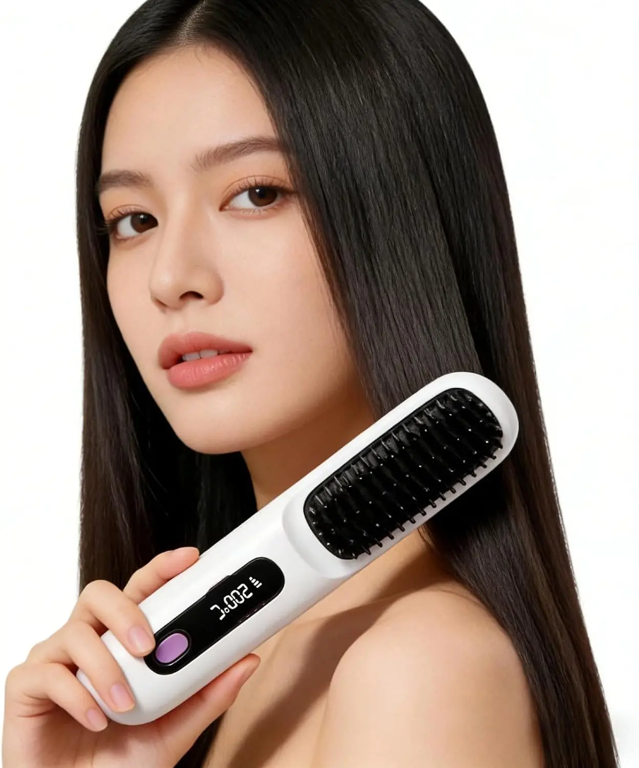 Women's Rechargeable Wireless Compact Ceramic Mini Ionic Hair Straightener Brush, Portable Travel Size Tool with 3 Temp Settings, Fast Heating Styling Accessory for Camping & Hiking, Hair Styling