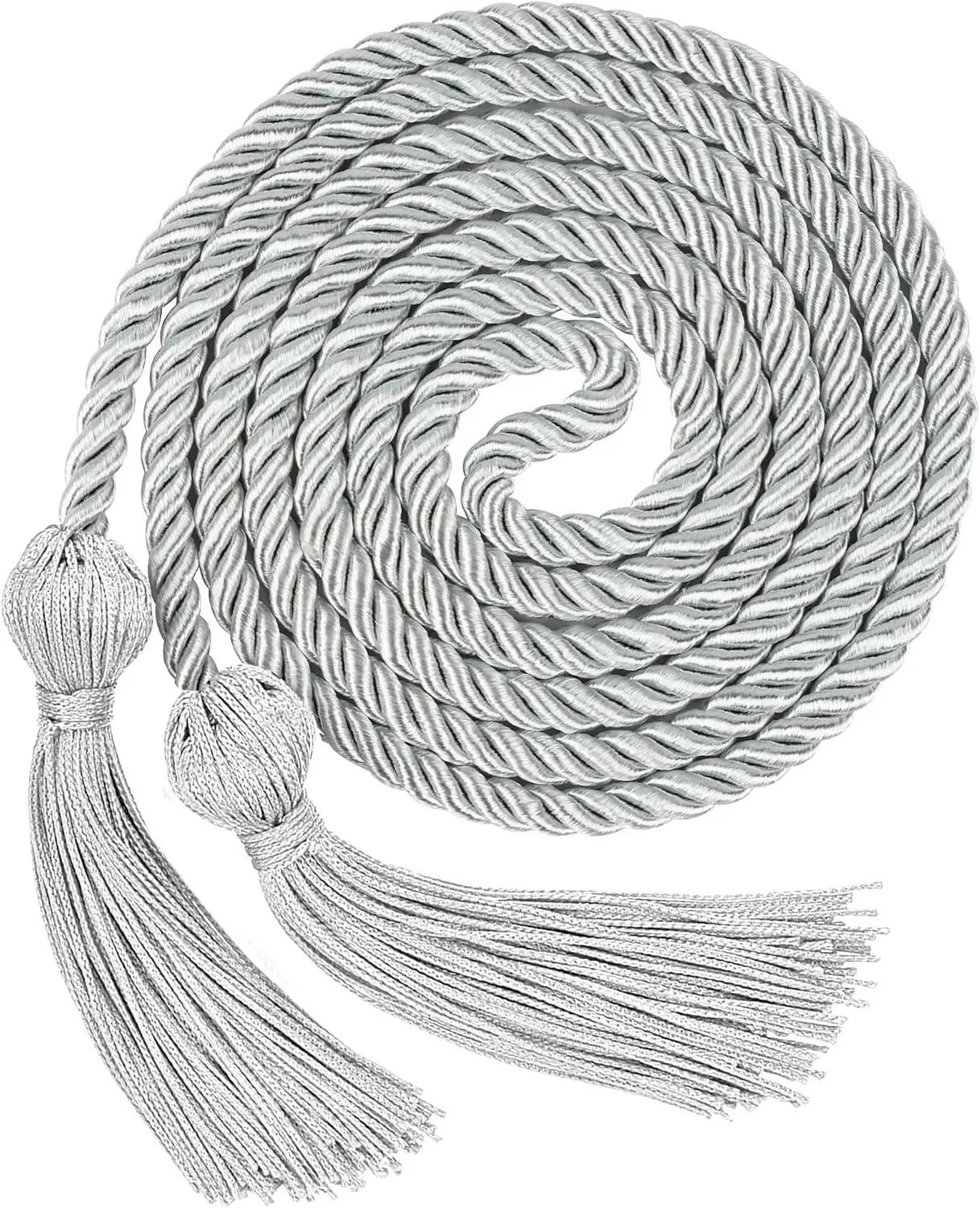 Graduation Honor Cord, Class of 2026, Silver, 67" Long Braided Cord with Tassels, Premium Polyester Commencement Cord for Bachelor, Master, Doctoral Gown