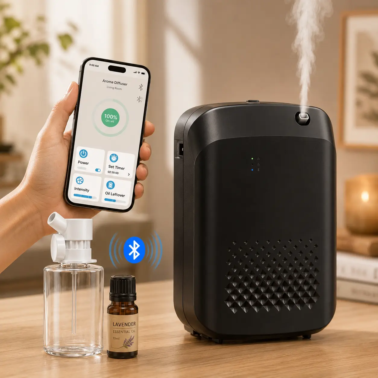 XEITIN Smart Waterless Aromatherapy Machine, 400ml Cold Air Scent Diffuser, 3000 Sq.Ft Coverage, Bluetooth App Control, No-Noise Wall Mount for Large Home, Gift for Mom, Adjustable Flow Rate Aromatherapy Machine