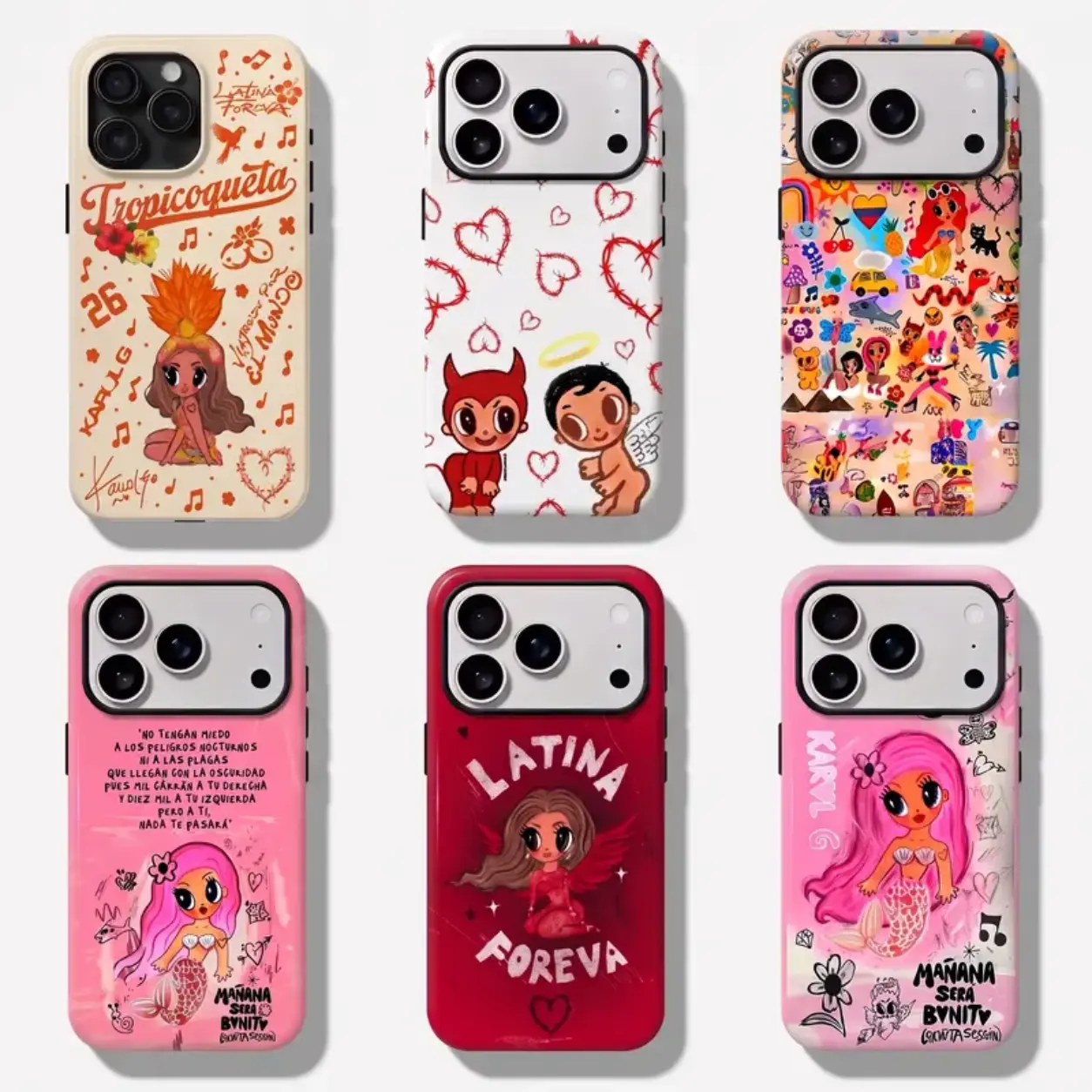 Cute Latin Pop Phone Case, Tropical Cartoon Collage Protective Cover, Colorful Music Aesthetic, Shockproof Smartphone Accessory, Gift for Women