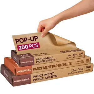 Katbite 200PCS Pop-Up Parchment Paper Sheets, Unbleached Baking Paper, 9x13 10x15 12x16, Pre-Cut Non-Stick Parchment for Baking, Cookies, Oven, Air Fryer, Cooking, Roasting, Steaming, Food Grade, Waterproof, Heat Resistant