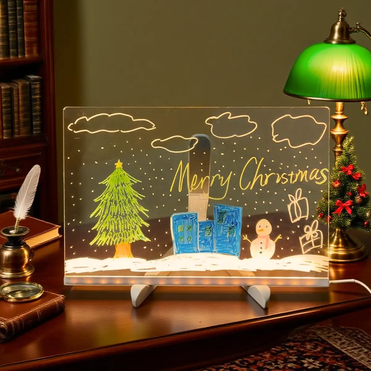 LED Light Drawing Board, Acrylic LED Light Backlit Glow Board with 7 Pens & Stand, Creative Hand-Drawn Design, Home Decor, Art Display Gift, Artwork