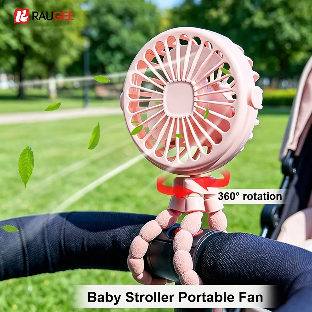 Portable Baby Stroller Fan, Rechargeable Flexible Octopus Clip On Fan, 360 Degree Rotating Winding Vertical Fan, for Strollers, Car Seats, Bikes, Travel Portable Adjustable Cooling Fan