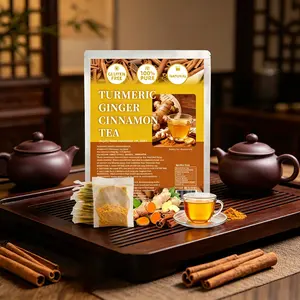 Turmeric Herbal Tea Bags - 100% Natural, Eco-Friendly, Keto-Compliant, Sugarless, Decaffeinated, Gluten-Free, Vegan Digestive Beverage with Ginger, Cinnamon