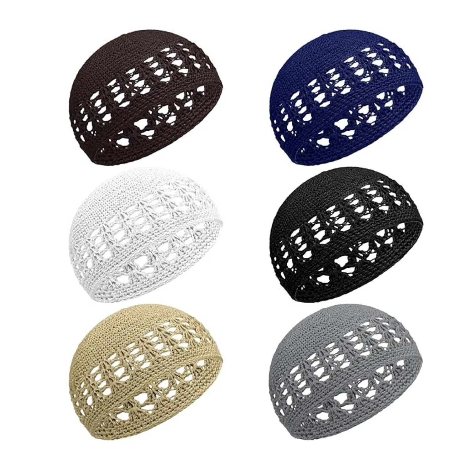 6Pcs Knit Kufi Hats for Men - Breathable Skull Cap, Crochet Beanie, African Style Headwear for Women - Camping, Walking, Traveling - Home Improvement Building Supplies Accessory, Thanksgiving