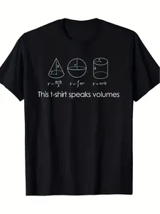 Funny Math & Science Pun T Shirt This Shirt Speaks Volumes Geometry Graphic Tee Black with White Print Heavy Concentration Mode All Season Casual Shirt for Mathematicians Scientists NMen's Round Neck Creative Print Short Sleeve T-Shirt