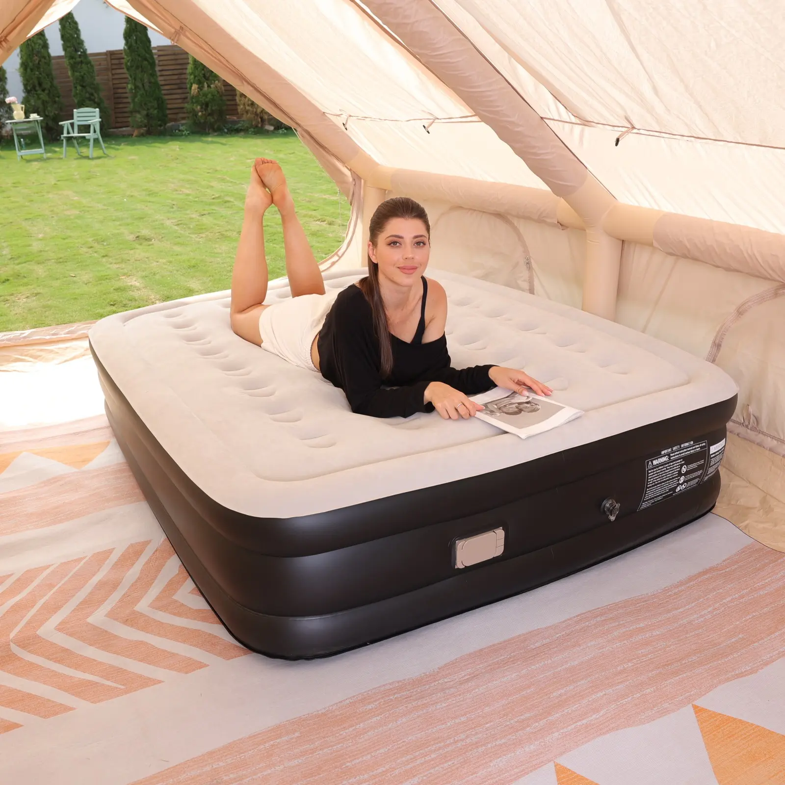 Queen Air Mattress with 1300mAh Battery Powered Pump, 16" Raised Inflatable Mattress
