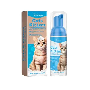 Cat Cleaning Mousse 60 mL Waterless Shampoo for Cats & Kittens Gentle Non-Irritating Formula with Sodium Cocaminopropionate & Decyl Glucoside for Daily & Travel Use