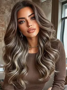 13x4 HD Lace Front Wig 18" Light Brown with Blonde Highlights Body Wave Synthetic Wig Heat Resistant Glueless