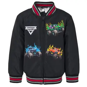 Monster Jam Grave Digger El Toro Loco Megalodon Little Boys Zip Up Varsity Bomber Jacket Black 4