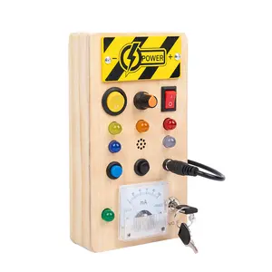 Montessori Wooden Busy Board with LED Light Switches Sensory Toy for Babies & Toddlers Over 1 Year Old Travel Friendly Happy Busy Board Toddler Switch Toy