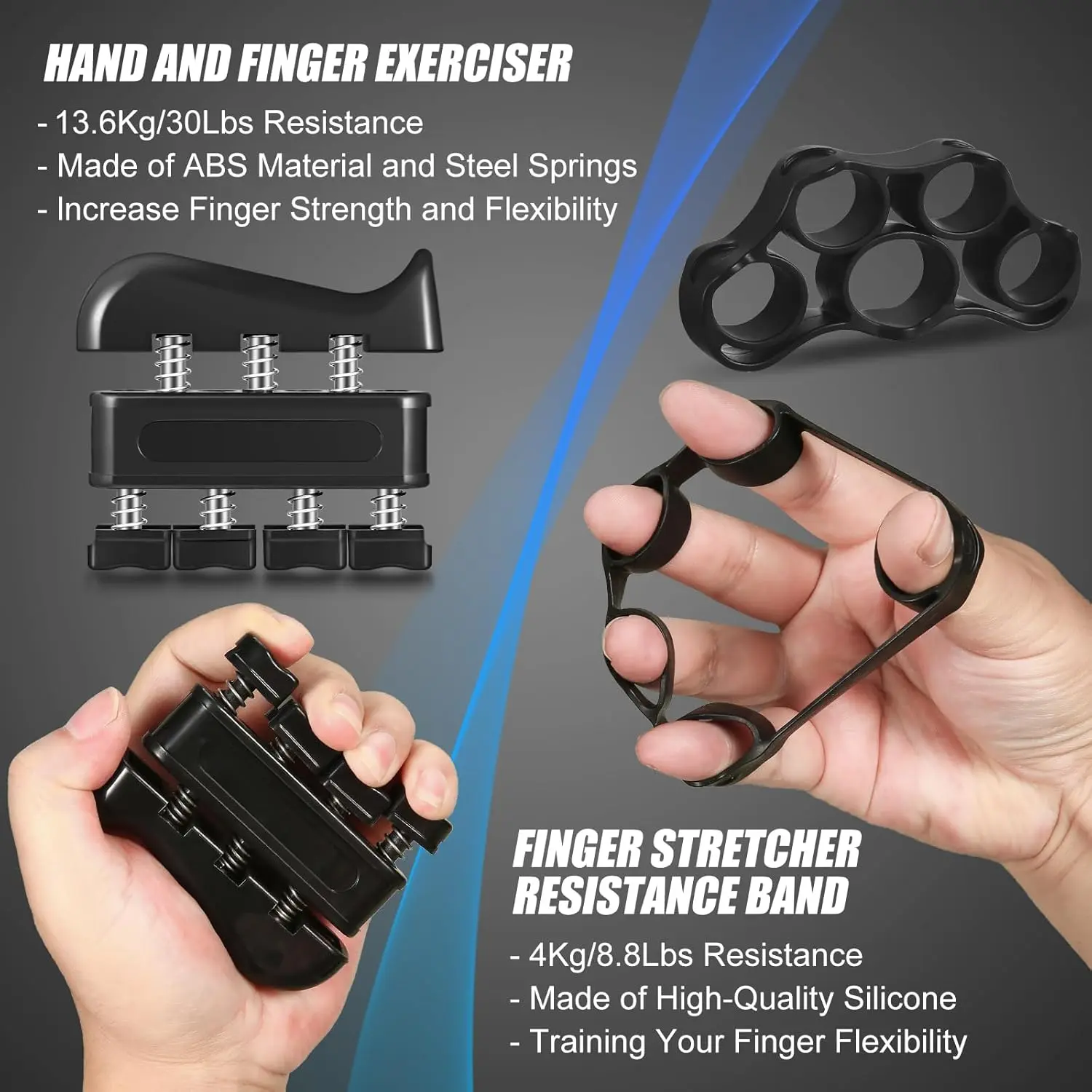 Adjustable 5-in-1 Hand Grip Set, Forearm & Finger Exerciser with