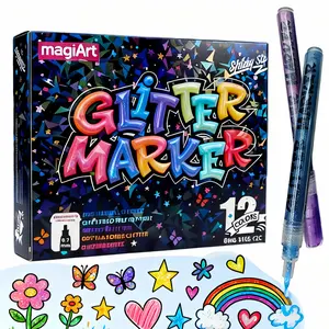 12 Colors Glitter Markers Pens Dual Tip 12 Pack Glitter Brush Markers Professional Glitter Paint Pens Set Sparkle Pen for Coloring Journals Planners Scrapbooking & Card Making