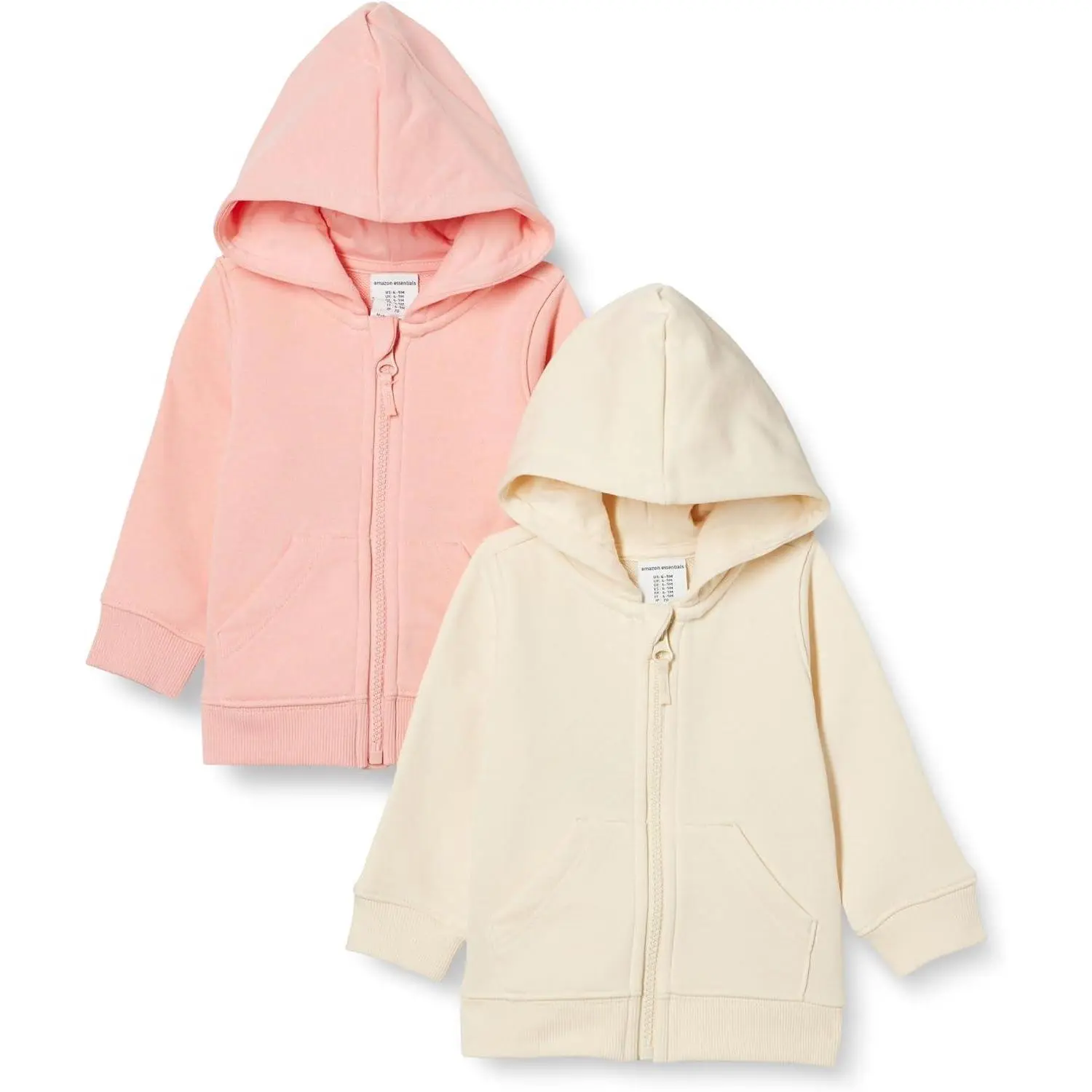 Amazon Essentials Unisex Toddlers and Babies' French Terry Zip-Up Hoodie, Multipacks