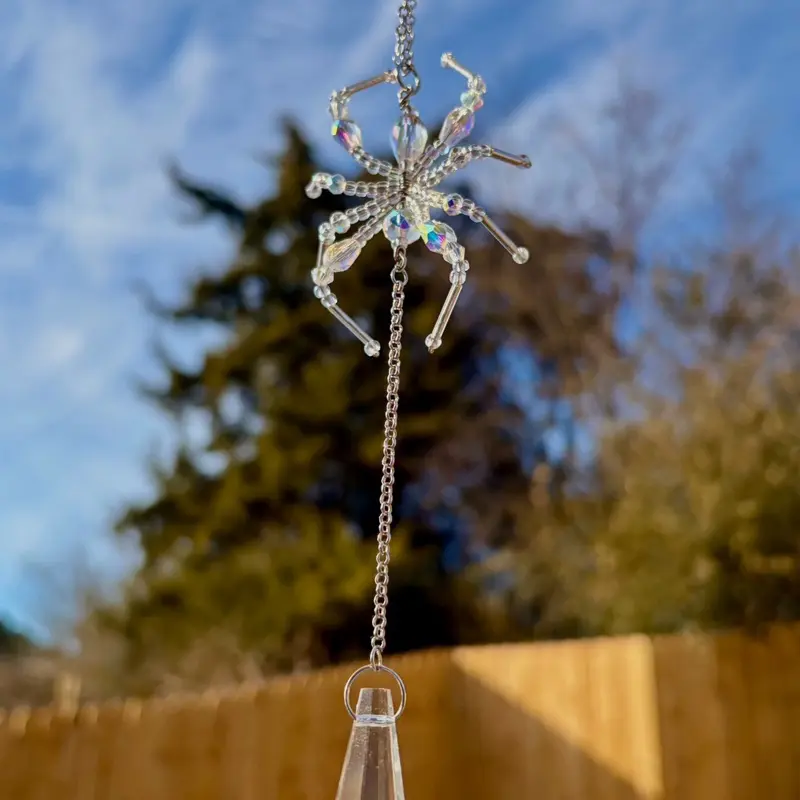 Spider Suncatcher Crystal Web | Handmade Wire Wrapped Spider Wall Hanging | Gothic Halloween Decor | Witchy Home Decor | Crystal Decor