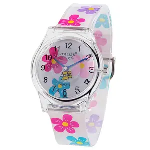 1pc Butterfly Design Colorful Flower & Transparent Jelly Waterproof Children's Watch, Ins Style Fashionable Watch For Girls, Gift For Teens