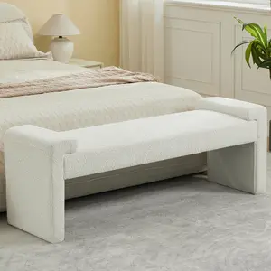58/43 Inch End of Bed Bench Upholstered Modern Bedroom Bench for Living Room & Entryway, Easy Assembly, Footrest Ottoman Accent Window Bench with Solid Wood Frame & Curved Arm, White