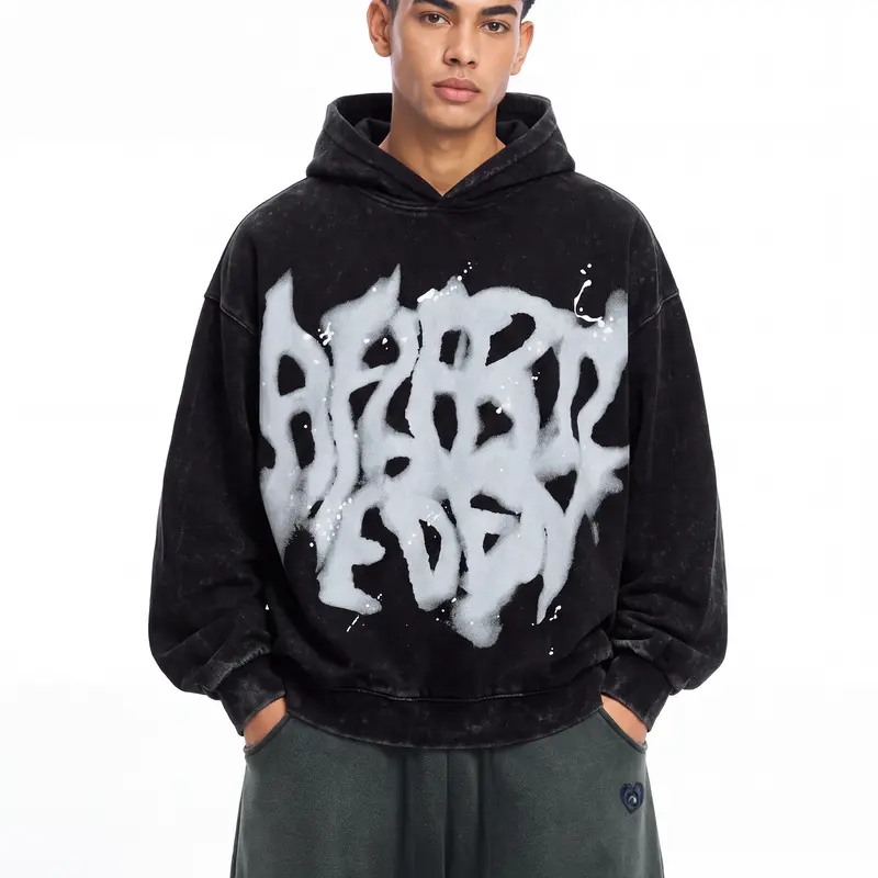 Aelfric Eden Men's Cotton Vintage Graphic Hoodie - Abstract Print, Acid Washed, Long Sleeve, Chic Trending Brand Clothing for Back to School, First Day Outfits