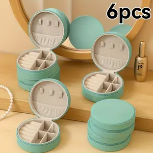 Six-piece set, round flip-top flannel lining, multifunctional storage for earrings, necklaces, and bracelets, jewelry expert, jewelry box, multifunctional storage box, jewelry box, earring box