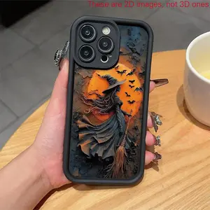 Halloween Witch Bat Pattern Anti-Drop Tpu Case for iPhone 11-16 Pro Max, iphone 15 pro max case, iphone 16 pro case Perfect Gift for Women, Girls, Boyfriend, Christmas & Birthday Protective