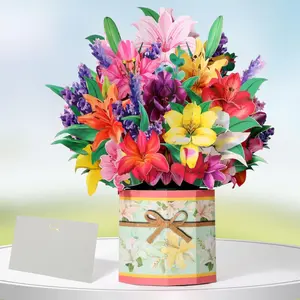 3D paper flower greeting card, lily bouquet 3D greeting card, 3D greeting card, suitable for Mother's Day, graduation ceremony, anniversary, birthday, congratulations, wishes for a speedy recovery, home decoration, comes with envelope and note