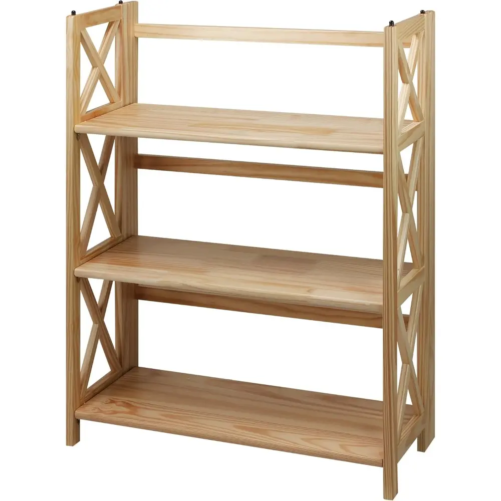 Three-Shelf Folding Bookcase, Natural, 27.5" Wide