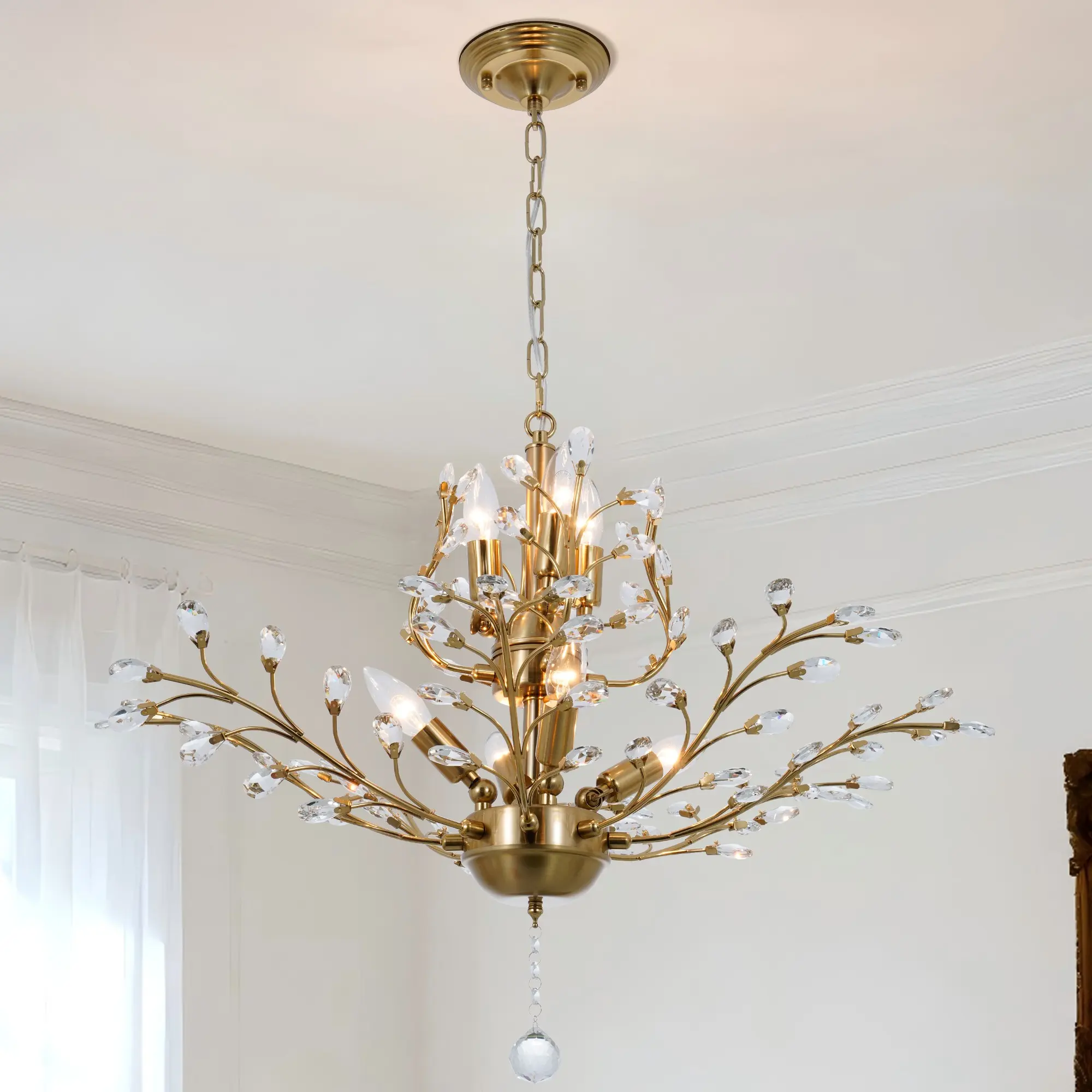 Elegant Crystal Chandelier in Leaf & Flower Designs Golden Bronze for Living Room Dining Room Home Decor Nature-Inspired Exquisite Pieces